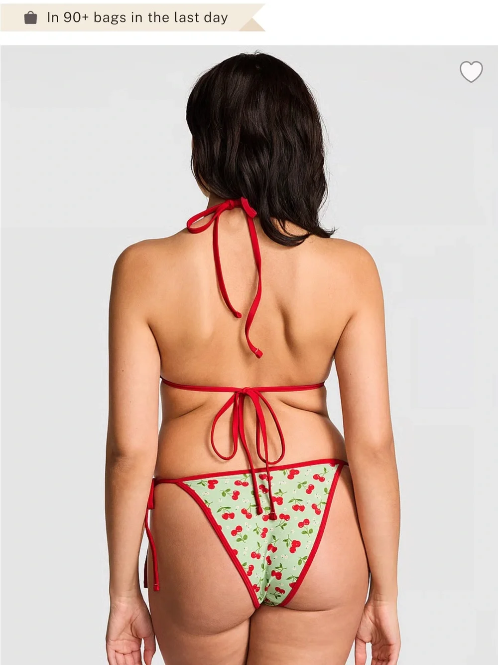 Frankie's Bikinis Cherry Print Triangle Bikini in Mint and Red SMALL